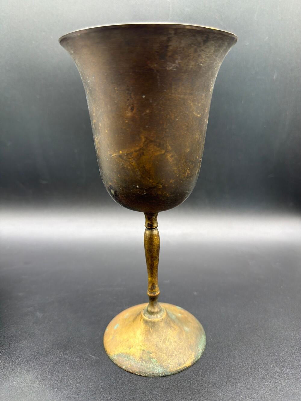 Vintage Brass Goblet Chalice Hand Engraved 1990 Monogrammed Decorative Cup Vase